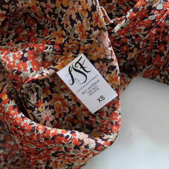 LoveShackFancy Ruffled Floral Sheer Blouse Size XS Red Black - Picture 8 of 8